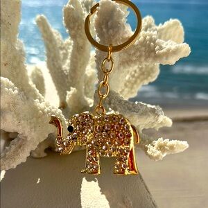 Gold Elephant Keychain with Rhinestones unisex